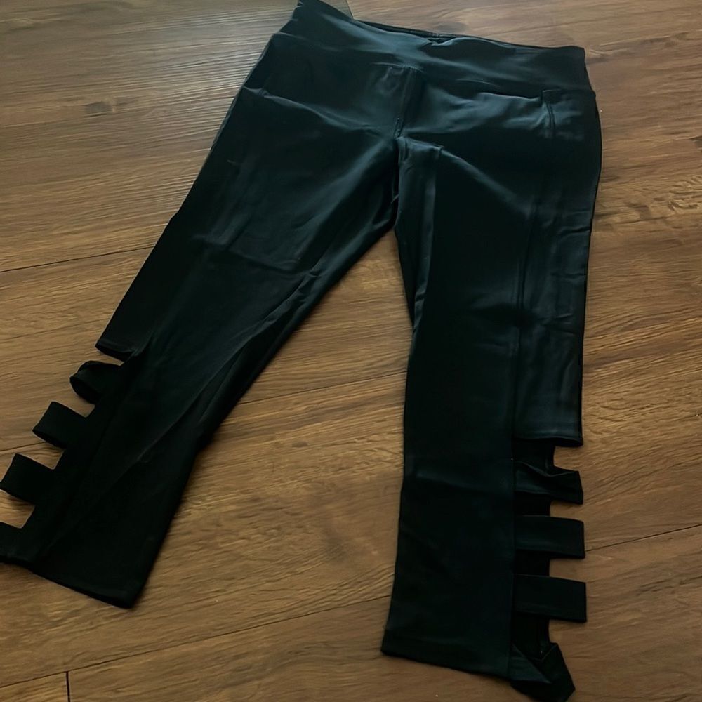 WORN ONCE - Like New Black Knee Length Leggings - Cut Out Sides - Size Small